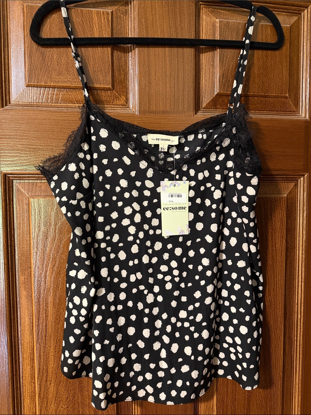 eesome Black and White Polka Dot Lace Trim Camisole